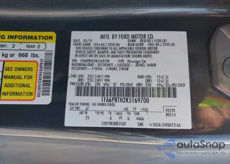 2019 Ford Mustang Ecoboost from USA, damaged, VIN 1FA6P8TH2K5169700